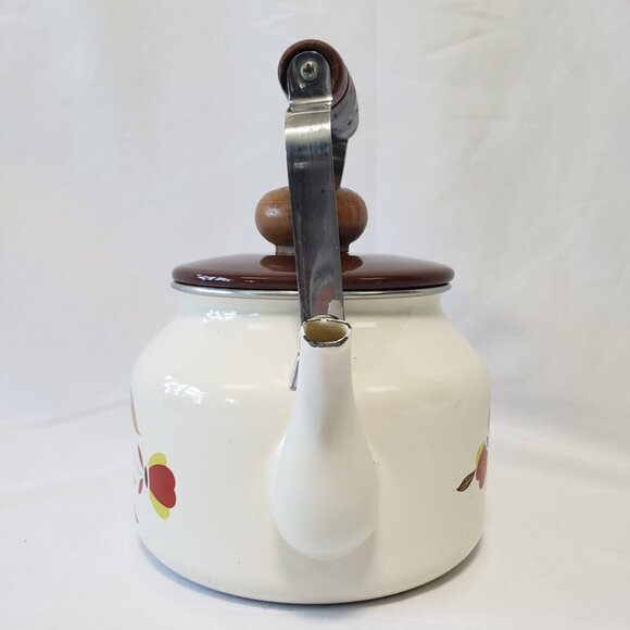 Hall Enamelware Autumn Leaf Teapot Jewel Tea Pot Enamel Metal Kettle Round Wood - Picture 5 of 16